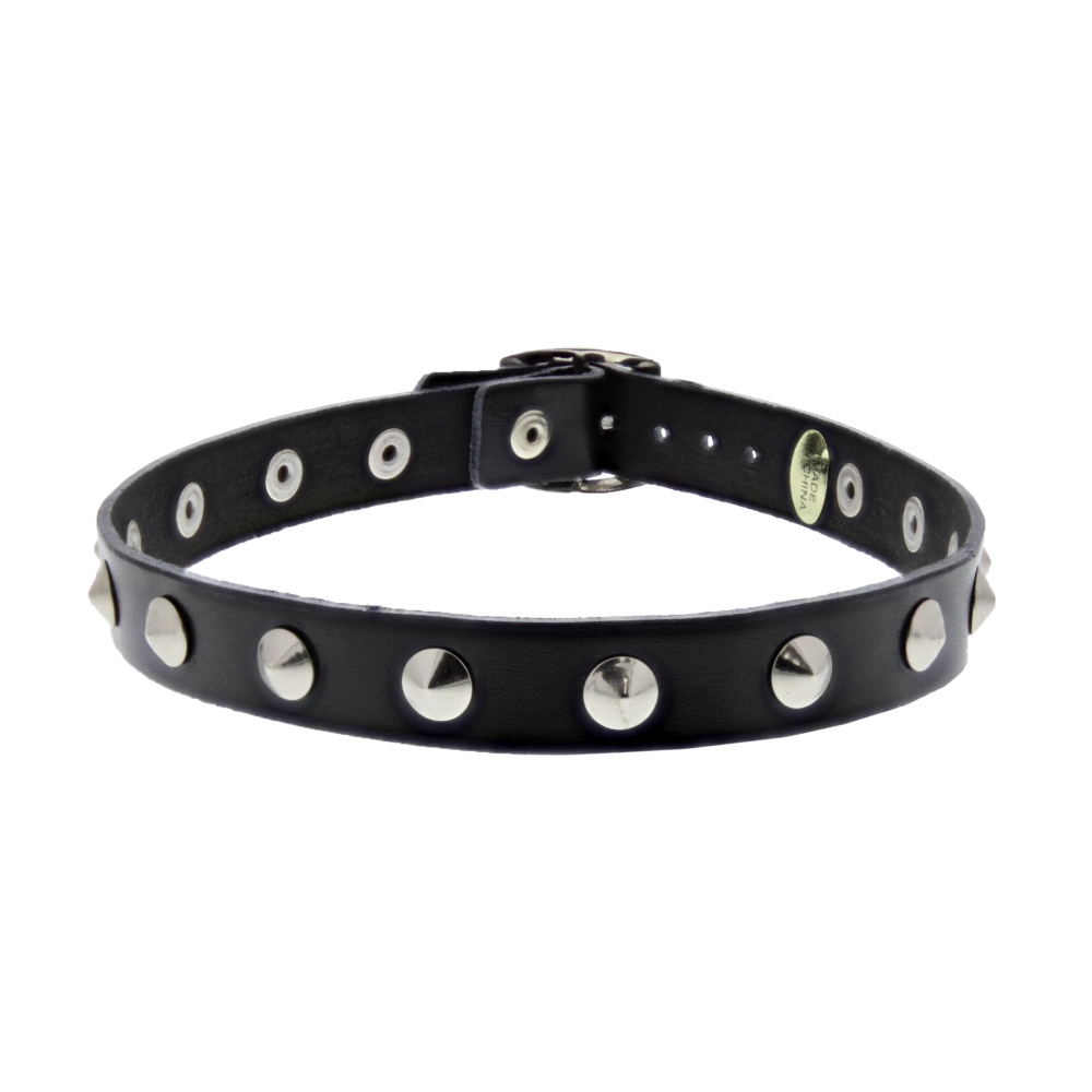 Zac's Alter Ego - 1Row Conical Studded PU with Buckle Choker - Black